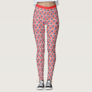 Leggings Rouge Bleu Bleu Carré Motif Fitness