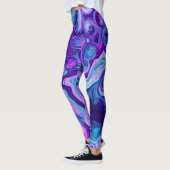 Leggings Rouge, Bleu, Bokeh Rose Marbre Fluid Art (Gauche)