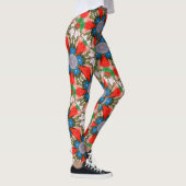 Leggings rouge bleu de vert de fleurs (Droite)