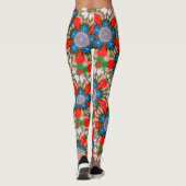 Leggings rouge bleu de vert de fleurs (Dos)