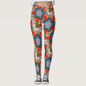 Leggings rouge bleu de vert de fleurs (Devant)
