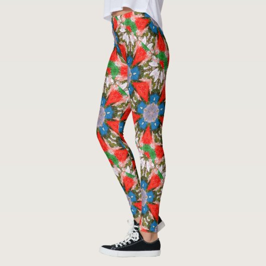 Leggings rouge bleu de vert de fleurs (Gauche)