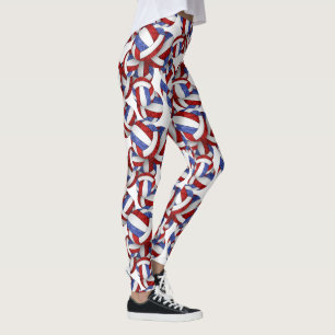 Leggings rouge bleu équipe couleurs esprit volleyballs moti