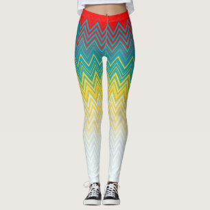 Leggings Rouge Bleu Jaune Chic Motif Zigzag