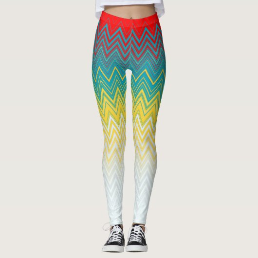 Leggings Rouge Bleu Jaune Chic Motif Zigzag (Devant)
