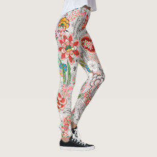 LEGGINGS ROUGE BLEU JAUNE FLEURS SAUVAGES TULIPES, FEUILLES