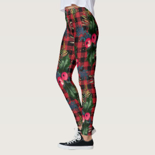 Leggings Rouge Buffalo Check Aquarelle Holly Noël