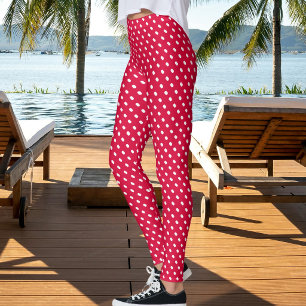 Leggings Rouge Cerise de Noël Blanc Motif à Points