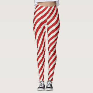 Leggings Rouge & Crème Beige Blanc Rayure Noël Fêtes