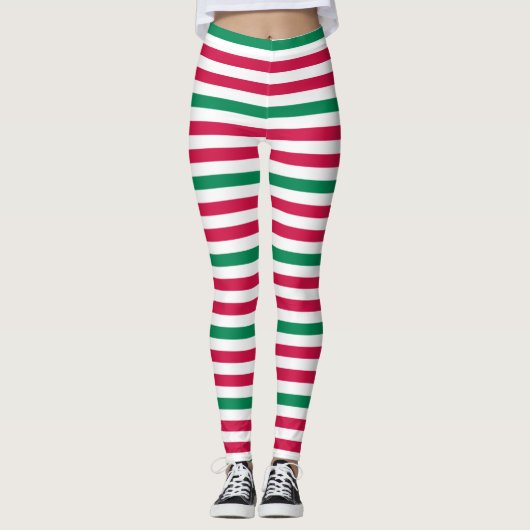 Leggings Rouge de double avec les rayures vertes (Devant)