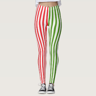 Leggings Rouge de Fêtes et Vert de Lutin Rayure de Bonbons
