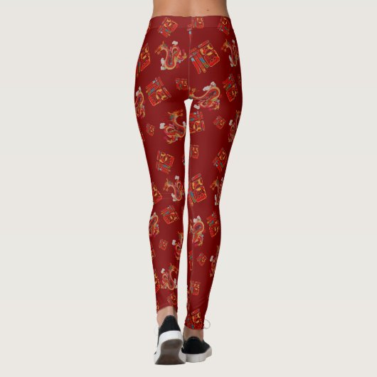 Leggings Rouge Dragon chinois Nouvel An Symbole chanceux 福 (Dos)