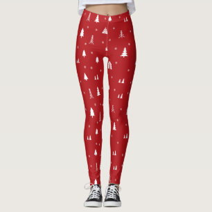 Leggings Rouge Et Blanc Arbre De Noël Flacons De Neige