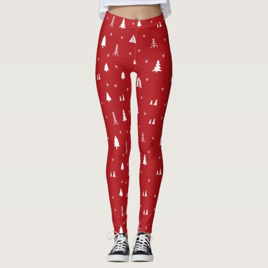 Leggings Rouge Et Blanc Arbre De Noël Flacons De Neige (Devant)