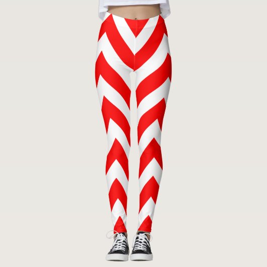 Leggings Rouge et blanc Grand format Chevron (Devant)