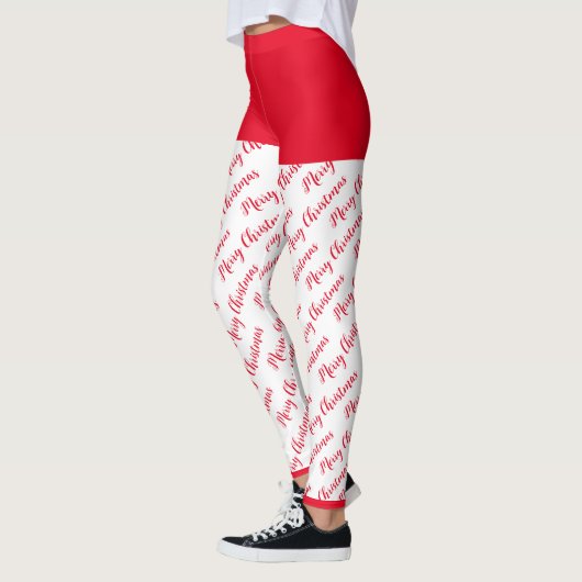 Leggings Rouge et blanc Motif moderne Joyeux Noël (Gauche)