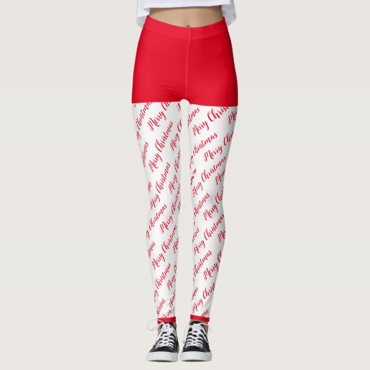 Leggings Rouge et blanc Motif moderne Joyeux Noël (Devant)