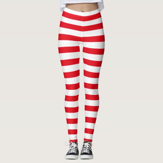 Leggings Rouge et blanc rayures Noël Halloween (Devant)