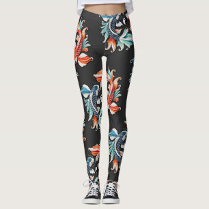 Leggings Rouge et bleu Koi Prospérité Yin Yang