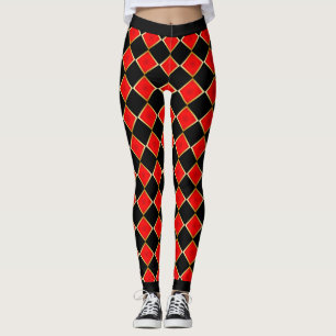 Leggings Rouge et noir avec Faux Gold Outline À damiers
