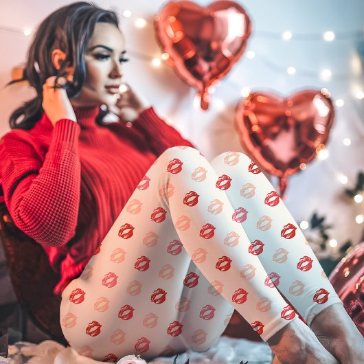 Leggings Rouge et Rose Impression de Baiser au Rouge à Lèvr