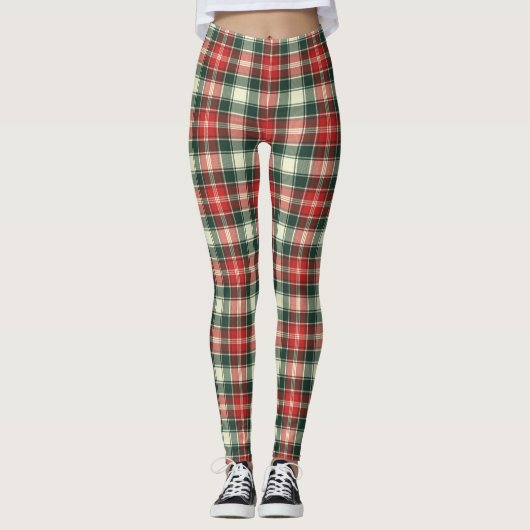 Leggings Rouge Et Vert Plaid (Devant)