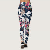 Leggings Rouge, fleurs blanches sur bleu. (Dos)