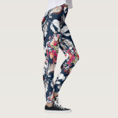Leggings Rouge, fleurs blanches sur bleu. (Droite)