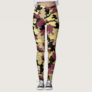 Leggings Rouge foncé et guêtres de Camo d'or