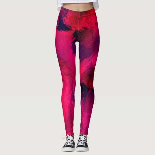 Leggings Rouge foncé et violet Gras & Abstrait moderne (Devant)