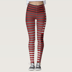 Leggings Rouge, Gris, Noir, Rayures Blanches
