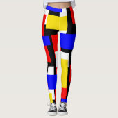 Leggings Rouge, jaune, noir et bleu géométrique (Devant)