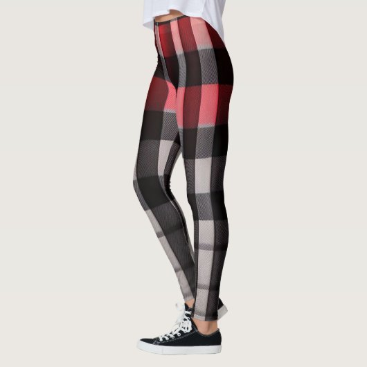 Leggings Rouge Noir Abstrait Plaid Collection moderne (Gauche)