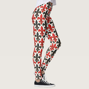 Leggings Rouge noir baroque Fleur de lis Motif Design