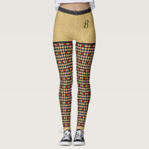 Leggings Rouge or Parties scintillant rose noire À damiers