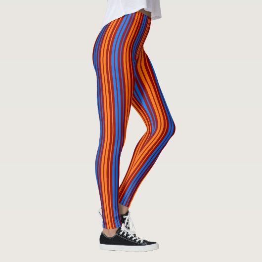 Leggings Rouge Orange Bleu Design à Rayures Verticales (Droite)