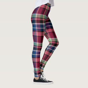 Leggings Rouge, rose et bleu plaid