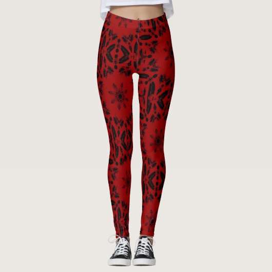 Leggings Rouge sang noir conception géométrique audacieuse (Devant)