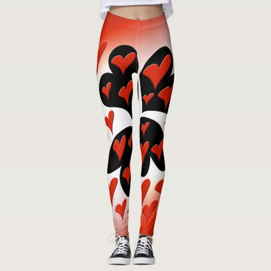 Leggings Rouge sur les coeurs noirs (Devant)