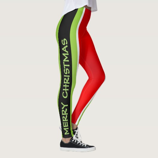 Leggings Rouge Vert et Blanc avec texte Joyeux Noël (Droite)
