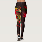 Leggings Rouge Vert Floral Moderne Art Abstrait Motif #02 (Dos)