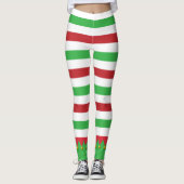 Leggings Rouge & Vert rayé mignon Noël Elf Noël (Devant)