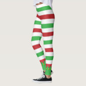 Leggings Rouge & Vert rayé mignon Noël Elf Noël (Gauche)