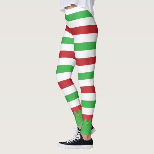 Leggings Rouge & Vert rayé mignon Noël Elf Noël (Gauche)