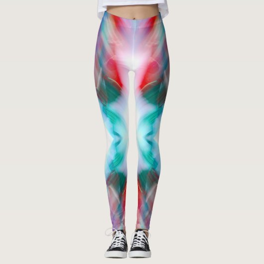 Leggings Rouge vert turquoise blanc stries photo abstraite (Devant)