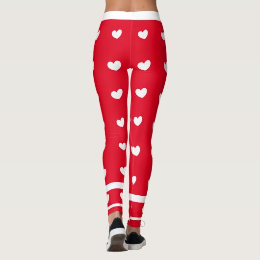 Leggings rouges avec Coeurs blancs et rayures (Dos)