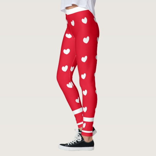 Leggings rouges avec Coeurs blancs et rayures (Gauche)