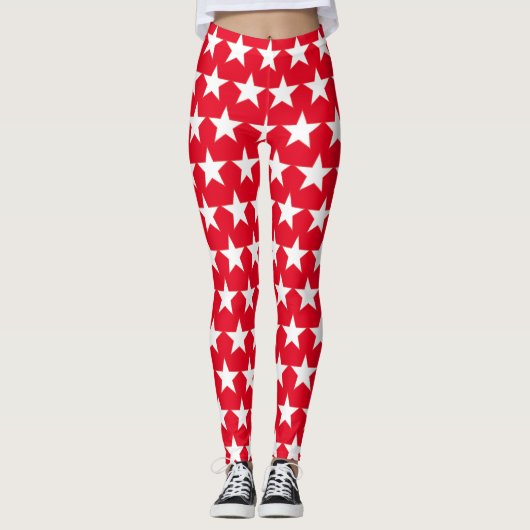 Leggings rouges avec étoiles blanches américaines (Devant)