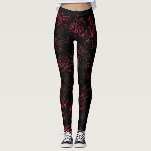 Leggings rouges floraux (Devant)