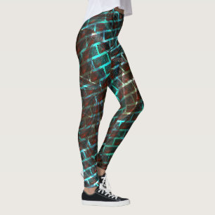 Leggings Rouille brun bleu, rayures, petite brique ou grill